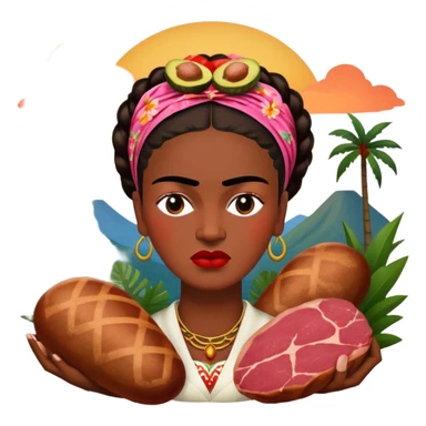 frida khalo style spam meat tropical art landscape  sticker