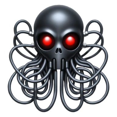 network of dark black wires and tubes forming a surreal occult creature, wrapped in black rags and bondage, Giger-inspired sticker