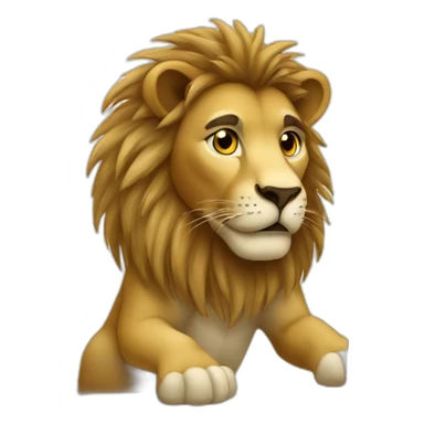 lion working on a computer sticker