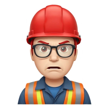 engineer with red helmet, angry expression, annoyance, furious, glasses sticker