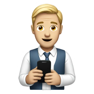 A white man holding a mobile phone sticker