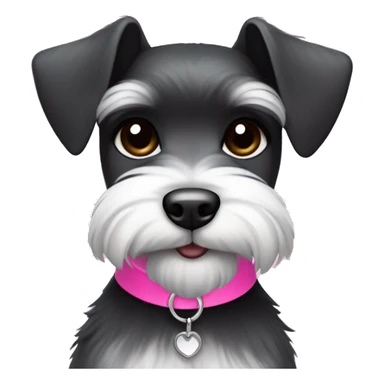 miniature schnauzer, black and white fur with a pink collar, cute sticker