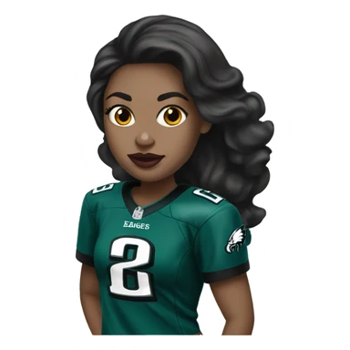  White skin female dark hair red lips wearing Philadelphia Eagles jersey sticker