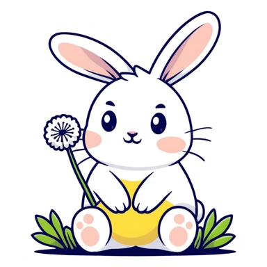 bunny holding a dandelion in the breeze, gentle spring vibe, soft pastel colors sticker