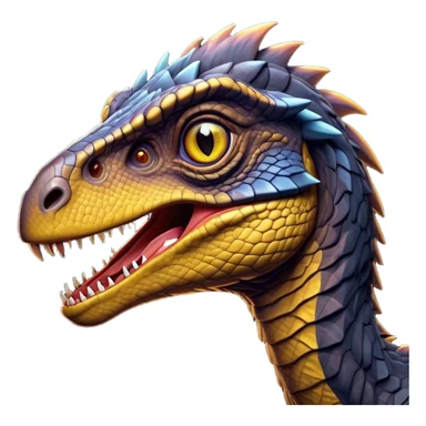 Cinematic Noble Jurassic Velociraptor Portrait Emoji, Poised and menacing, with a sleek, muscular build clad in dark, scaly skin reminiscent of Jurassic Park’s iconic raptor, a sharply curved snout and piercing, intelligent eyes that exude predatory cunning, Simplified yet boldly defined features, highly detailed, glowing with a cool, ominous radiance, high shine, intelligent and relentless, stylized with an air of cinematic prehistoric authority, focused and alert, soft glowing outline, capturing the essence of a watchful and confident Jurassic Velociraptor that appears ready to dash out of the screen with effortless power! sticker