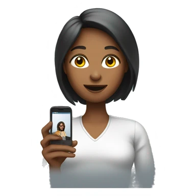 woman showing phone screen to viewer sticker