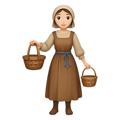 Full body of female medieval peasant in simple dress carrying basket sticker