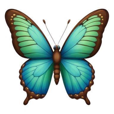 A butterfly with blue edges, green wings, and a brown body  sticker