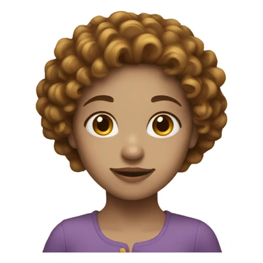 A girl with white skin with brown curly hair with a golden strand sticker