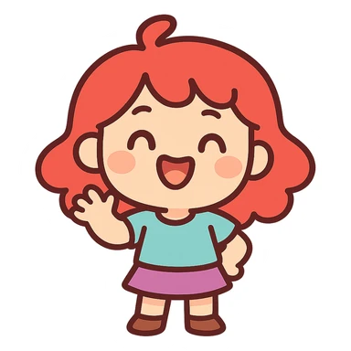 pastel toon style chibi character with red hair, cute expression sticker