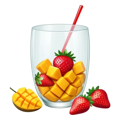 Transparent glass with pieces of mango and strawberries sticker