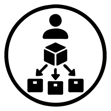 Minimalistic icon for 'Supply Chain Experience' featuring a logistics symbol, designed in a solid black filled style, with a circular layout sticker