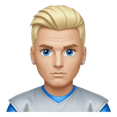 Vanilla Ice with blue eyes, blonde hair, silver outfit sticker