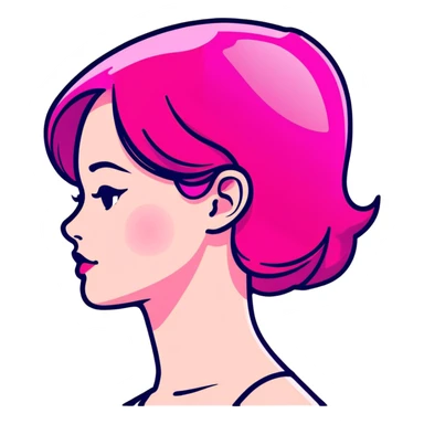 Girl in profile view with curved silhouette, transparent glass style, bright pink gradient, with highlights and shadows, minimalist design sticker