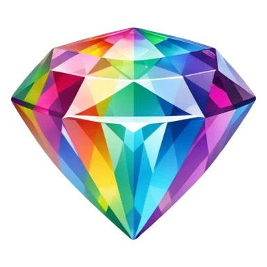 A 3d, not too detailed rainbow colored gem shaped prismatic icon sticker