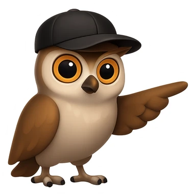 В стилистике эмоджи сгенерируй сову, она в кепке и позе Ленина уверенно показывает крылом в сторону, прозрачный фон sticker