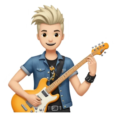 Rockstar musician with a confident smile looking up, electric guitar, cool hairstyle, rock and roll attitude sticker