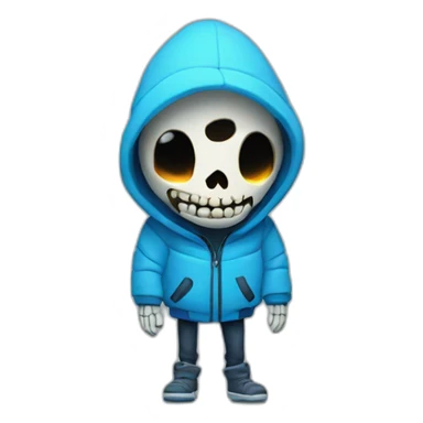 Sans the skeleton with blue glowing left eye wearing a blue winter jacket sticker