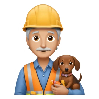 Construction worker with gray hair and weiner dog sticker