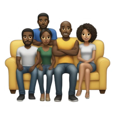 (five black men) standing around a light-skinned girl sitting on a sofa sticker