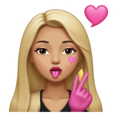 Mujer color de piel moreno claro, con cabello rubio largo, lacio y suelto, ojos negros, labios rosa, mandando un beso con un ojo cerrado  sticker