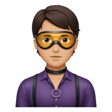 brunette young adult man with leather eye mask and leather halter neck blouse sticker