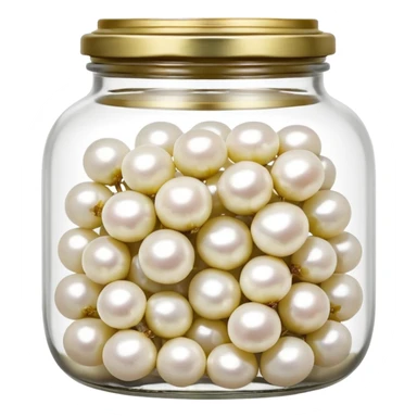clear glass jar filled with small white pearl onions submerged in clear brine, rounded jar with metal lid, tightly packed contents visible through transparent sides, onions smooth glossy slightly translucent, no label no fork no garnish, closed jar, soft lighting, subtle shadows, emoji scale sticker