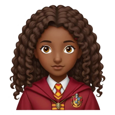 Alicia Spinnet in harry potter, wear hogwarts gryfindor uniform, long, dark, curly ponytail hair, dark skin sticker