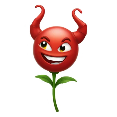 smiling devil emoji winking holding a flower sticker