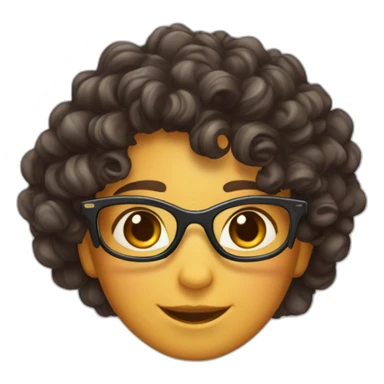 Spanish skin #8f6354 color, hair curly long with gradient from #382b26 to #876c55, has glasses with rectangular shape, has tortoiseshell cat ears, and is happy sticker