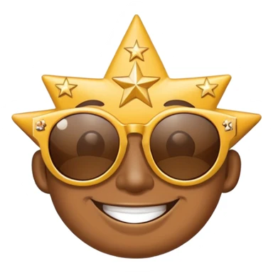 smiling face with star-shaped sunglasses, funky and bold like Bootsy Collins sticker