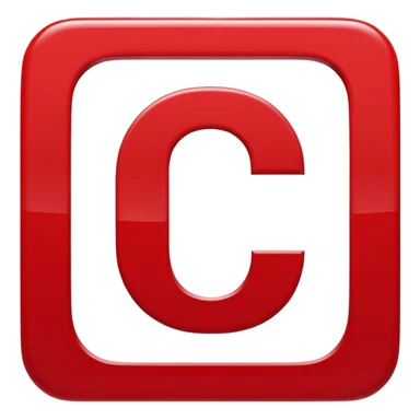 A bold white capital letter "C" centered inside a red rounded square, flat emoji design, glossy shiny light reflection on the top left, same style as 🅱️ emoji, simple and clean, transparent background, no extra elements sticker