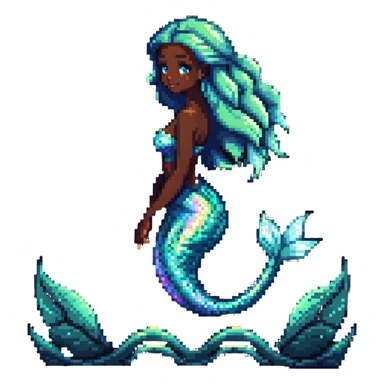 Dark-skinned mermaid with glowing iridescent tail in ocean setting sticker