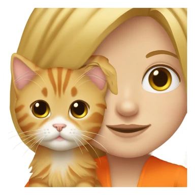 Blonde girl with her orange tuxedo maine coon cat  sticker