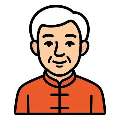 white haired handsome Chinese man icon with lineal color and black outlines sticker