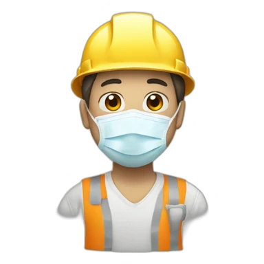a construction worker in a white medical mask sticker
