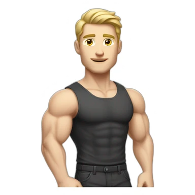 Pale skinned Fit Man With the biceps in black shirt and gray shorts sticker
