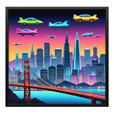 create an image of san francisco skyline in the tech future sticker