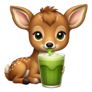 baby deer drinking matcha sticker