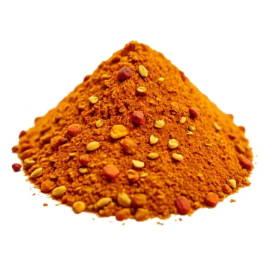 Ras el Hanout spice, small mound, golden amber reddish-brown orange, fine grainy, colored specks, dry, clean 3D style, optimized for emoji size sticker