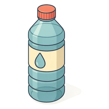 detailed 2D isometric illustration of a bottle of water with shadows and highlights, clean contours, soft lighting, transparent background sticker