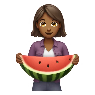 brown female holding watermelon  sticker