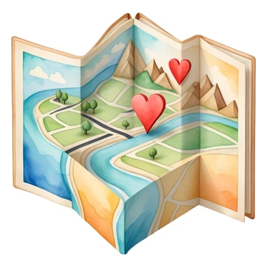 Folded map icon with subtle paths drawn – symbolic exploration of love and attraction, showing relationship journeys sticker