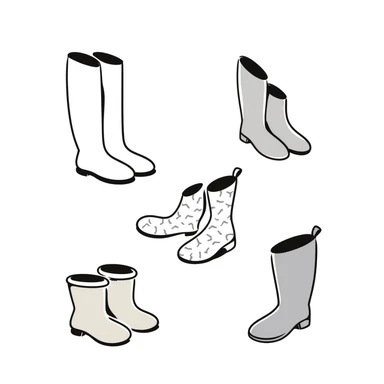 Rubber rain boots/wellington boots in pastel colors (dd9fb0, ffc6d3, a3bfc9, c4bee2, f1b091), hand-drawn doodle style sticker