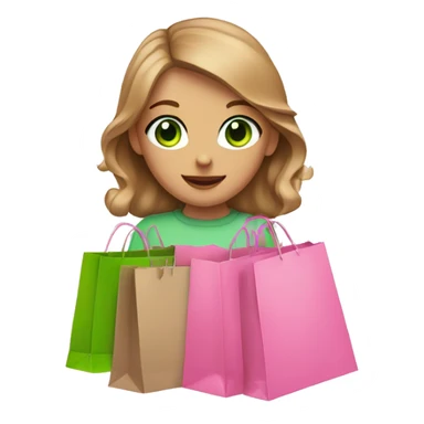 cute light brown hair with green eyes wearing pink surrounded by pink shopping bags sticker