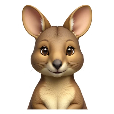 Cinematic Noble Wallaby Portrait Emoji, Poised and regal, with a compact, agile build and a soft, well-groomed fur of warm tan and light brown hues, deep-set soulful amber eyes and perky ears, Simplified yet sharp and sophisticated features, highly detailed, glowing with a soft, dignified glow, high shine, intelligent and spry, stylized with an air of bushland elegance, focused and attentive, soft glowing outline, capturing the essence of a watchful and confident marsupial, so majestic it feels as though it could hop out of the screen with effortless authority! sticker