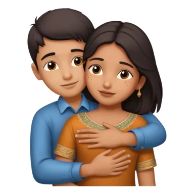 indian boy hugging indian girl from behind... boys hand down near navel of girl... boys head on the shoulder of girl... hugging tight.. more romantic sticker