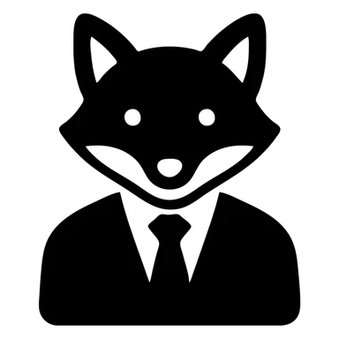 a fox in a business suit, solid black icon style sticker