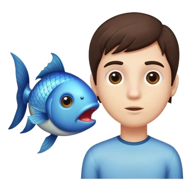 Boy brunette head with fish body sticker