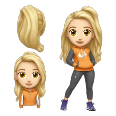 fille blonde au cheveux longs et boucles  avec un Nike tech fleece  sticker